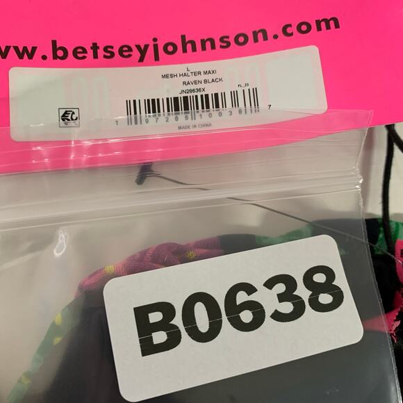 Betsey Johnson L NEW Paulina Tropical Print Halter Maxi Dress In Raven Black - Picture 7 of 11